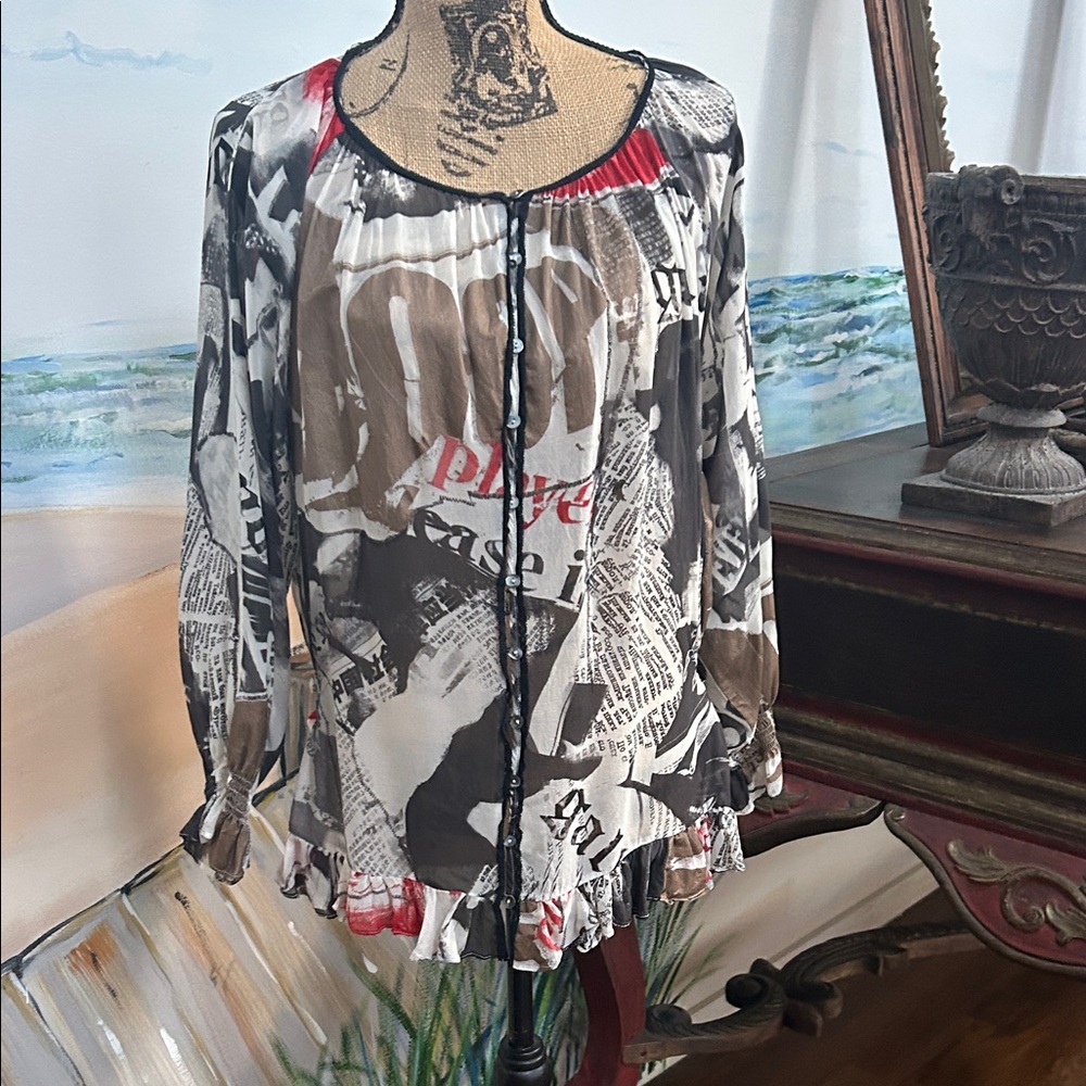 John Galliano Black and White Vintage Printed Blouse